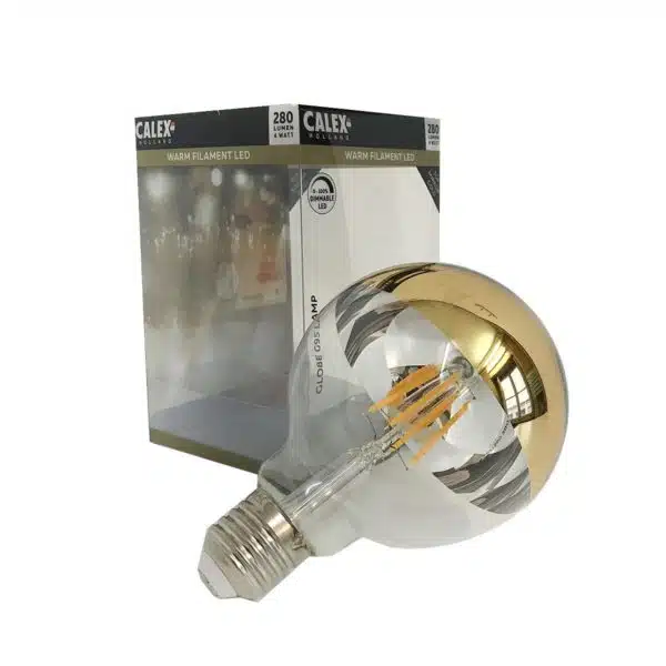 Ampoule filament led, calotte miroir or doré, dimmable