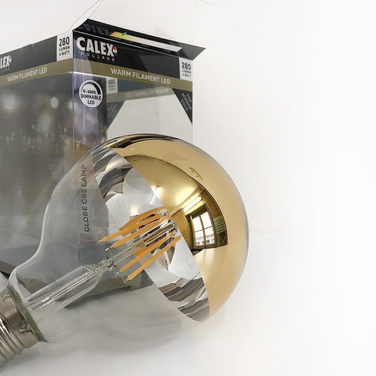 Miroir à tête d'ampoule à filament LED, Ampoule à tête dorée E27
