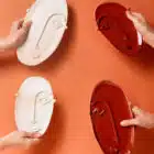 Plateau en céramique, visage, terracotta, blanc artisanat espagnol