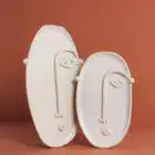 Plateau en céramique, visage, terracotta, blanc artisanat espagnol