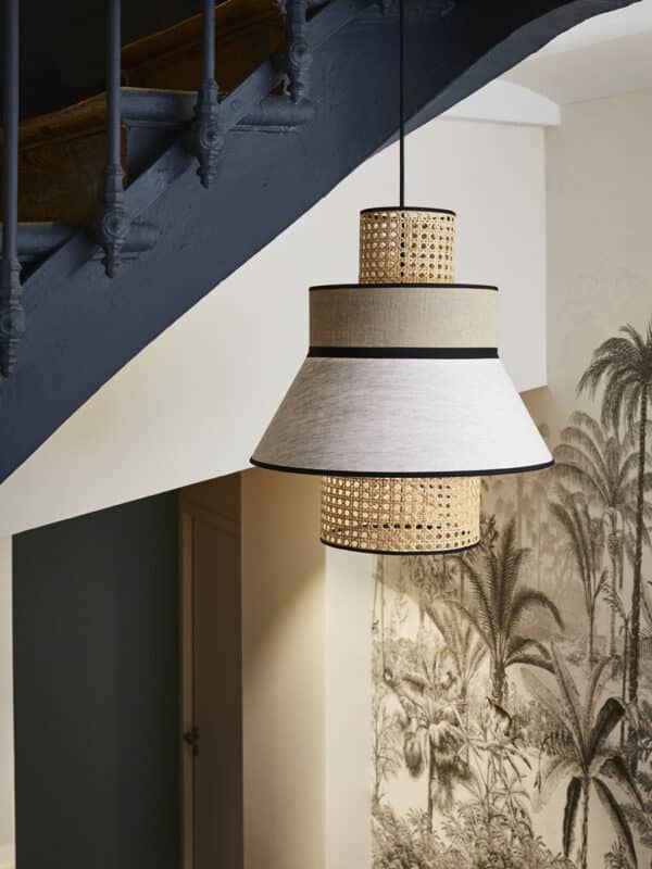 Suspension luminaire cannage en lin lave nude marketset made in france