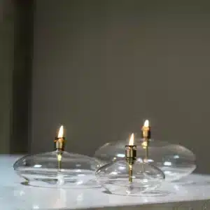 Lampe à huile galet verre et laiton - Tailles S