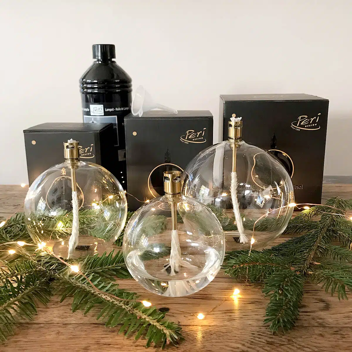 Lampe à huile peri design verre et laiton, boule, bougie