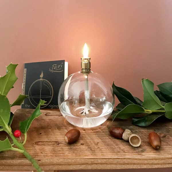 Lampe à huile peri design verre et laiton, boule, bougie