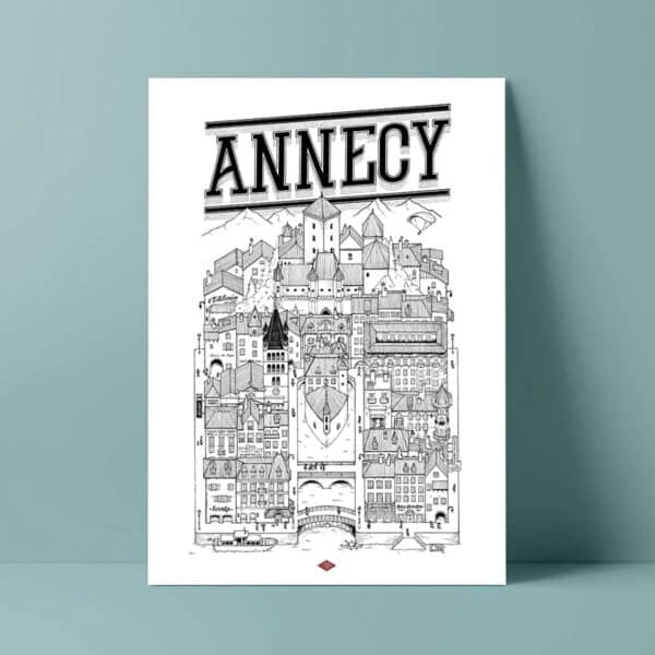 Affiche illustrée de la ville de Annecy