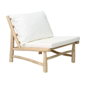 Fauteuil extérieur en bois et tissu blanc