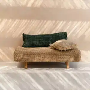 Banc en fibre naturelle et bois, extérieur, intérieur