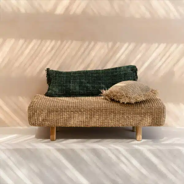 Banc en fibre naturelle et bois, extérieur, intérieur