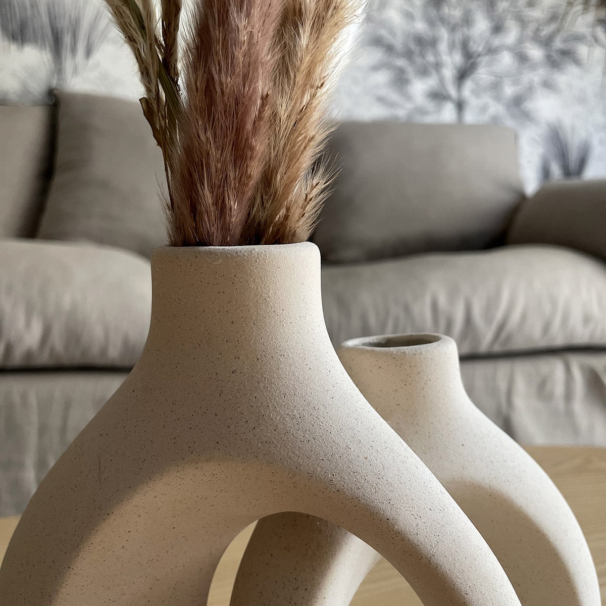 Vase entrelacé en céramique au style bohème grège