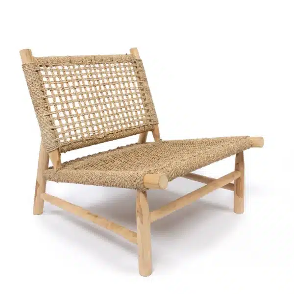 Fauteuil en sisal et teck blanchi