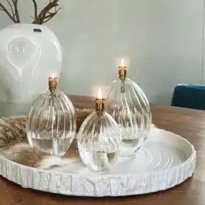 Lot de 3 Lampes à huile en verre ovales striées